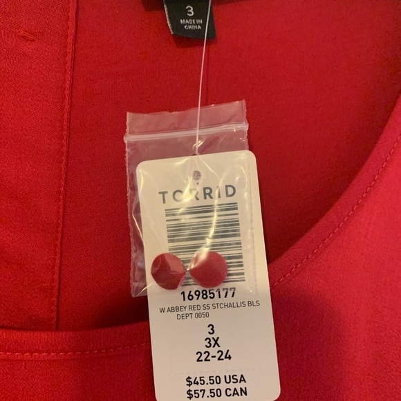 Torrid "Abby" Red Challis Blouse, 3x NWT - Picture 4 of 5